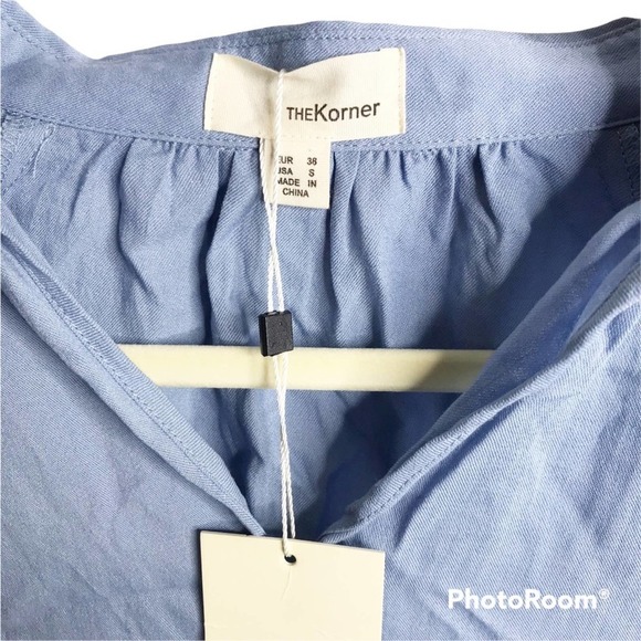 The Korner basic blue long sleeve v neck collared blouse size S NWT - Picture 5 of 5